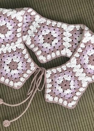 Воротник женский взрослый, мотив бабушкин квадрат, ручная работа крючком, к платью, рубашке