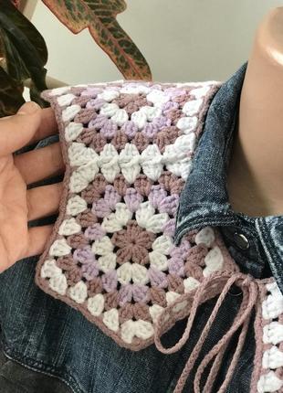 Воротник женский взрослый, мотив бабушкин квадрат, ручная работа крючком, к платью, рубашке