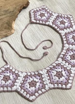 Воротник женский взрослый, мотив бабушкин квадрат, ручная работа крючком, к платью, рубашке