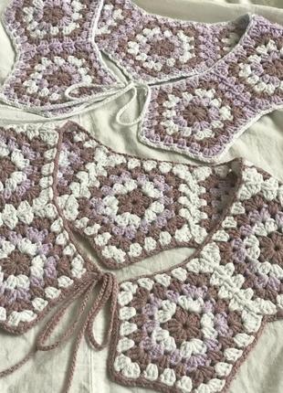 Воротник женский взрослый, мотив бабушкин квадрат, ручная работа крючком, к платью, рубашке