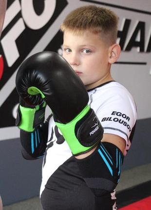 Боксерські рукавиці powerplay 3004 jr classic чорно-зелені 6 унцій8 фото