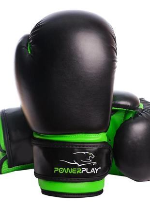 Боксерські рукавиці powerplay 3004 jr classic чорно-зелені 6 унцій1 фото