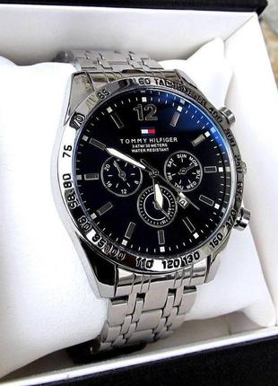 Чоловічий срібний наручний годинник томмі хілфігер, класична модель.3 фото