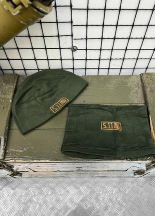 Военная тактическая зеленая хаки шапка и бафф олива флис