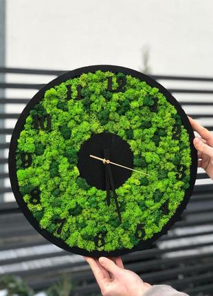 Настінний годинник зі стабілізованим мохом 30 см minature moss1 фото