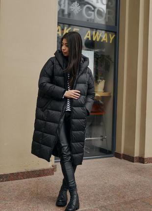 Куртка жіноча зимова подовжена megan до -15 чорна | пуховик жіночий теплий | парка зима пальто пряма з капюшоном8 фото
