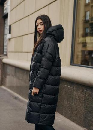 Куртка жіноча зимова подовжена megan до -15 чорна | пуховик жіночий теплий | парка зима пальто пряма з капюшоном1 фото