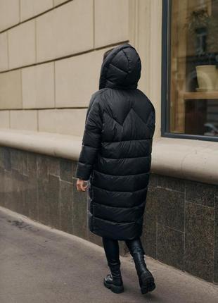Куртка жіноча зимова подовжена megan до -15 чорна | пуховик жіночий теплий | парка зима пальто пряма з капюшоном5 фото