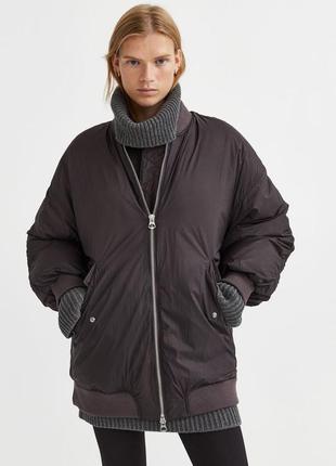 Натуральный пуховик бомбер оверсайз h&m premium 11064780026 фото