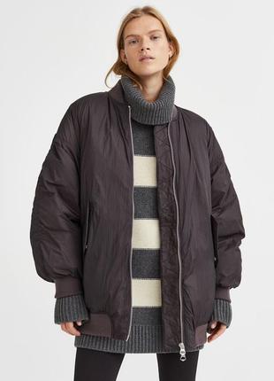 Натуральный пуховик бомбер оверсайз h&m premium 11064780029 фото