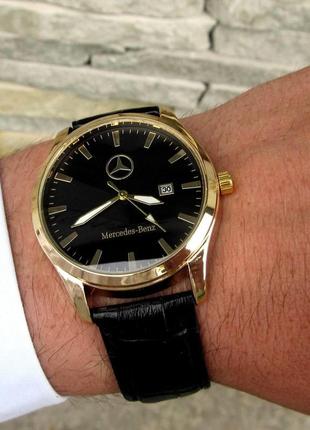 Чоловічі класичні чорні з золотими вставками наручний годинник mercedes-benz