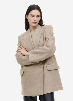 Двубортный пиджак жакет из шерсти h&m premium 1123041004