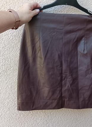 Юбка короткая коричневая h&amp;m под кожу юбка4 фото