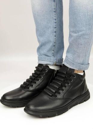 Мужские зимние кожаные ботинки цигейка 584216 черные 411 фото