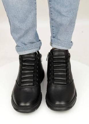 Мужские зимние кожаные ботинки цигейка 584216 черные 413 фото