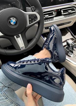 Alexander mcqueen blue  patent шикарные женские кроссовки6 фото