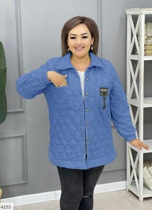 Куртка-рубашка женская осенняя стеганая стильная на синтепоне из вельвета свободный фасон размеры батал 48-582 фото