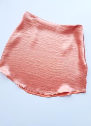 Мини юбка атласная однотонная asos оранжевая6 фото