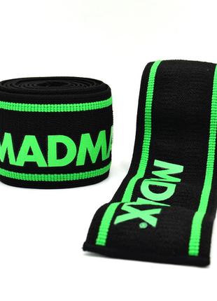 Бинти на коліна madmax mfa-299 non slide & slip knee wraps 2.0m black/green4 фото