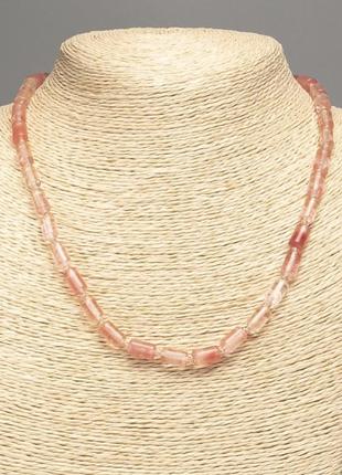 Ожерелье халцедон натуральный камень гладкий цилиндр d-10х6мм +- l-48см +-