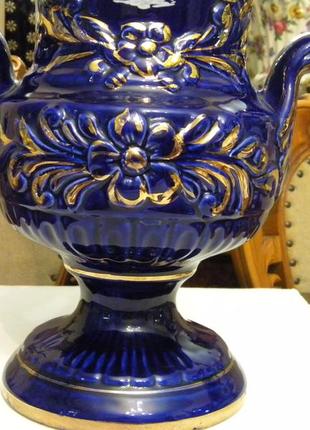 Шикарная высокая ваза кобальт позолота фарфор италия3 фото