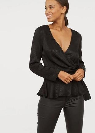 Оригинальная черная блузка с длинными рукавами h&m, xxs1 фото