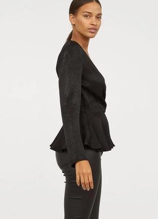 Оригинальная черная блузка с длинными рукавами h&m, xxs2 фото