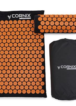 Килимок акупунктурний із валиком cornix classic mat аплікатор кузнєцова xr-0111 black/orange