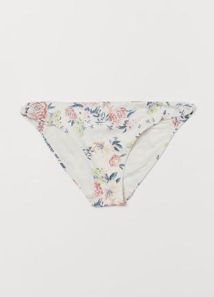 Плавки бикини белые с цветочным принтом