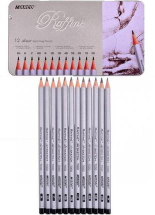 Набір олівців графітних "marco" "raffine" 12шт. (2h-8b) 7000-12tn у металевому пеналі, шт