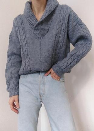 Шерстяной свитер вязаный джемпер ручная работа свитер шерсть пуловер реглан лонгслив кофта винтажный с3 фото