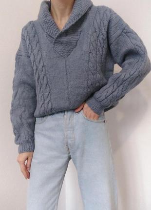 Шерстяной свитер вязаный джемпер ручная работа свитер шерсть пуловер реглан лонгслив кофта винтажный с7 фото