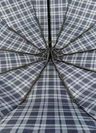Стильный зонт полуавтомат в клетку от bellissimo, синий с темно-синей ручкой, м0532-3