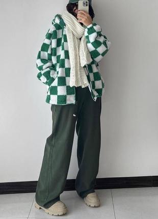 Стильные джинсовые брюки с высокой посадкой на резинке свободного прямого кроя широкие...