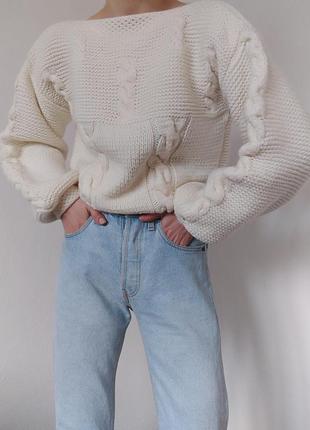 Вязаный свитер ручная работа джемпер пуловер реглан белый свитер винтажный джемпер4 фото