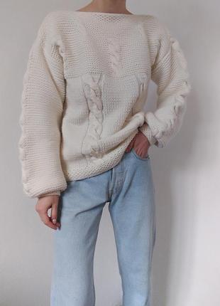 Вязаный свитер ручная работа джемпер пуловер реглан белый свитер винтажный джемпер5 фото