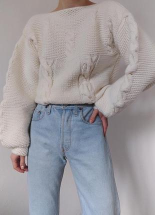 Вязаный свитер ручная работа джемпер пуловер реглан белый свитер винтажный джемпер7 фото