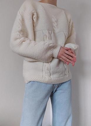 Вязаный свитер ручная работа джемпер пуловер реглан белый свитер винтажный джемпер10 фото
