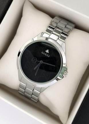 Наручные женские часы серебристого цвета с черным циферблатом1 фото
