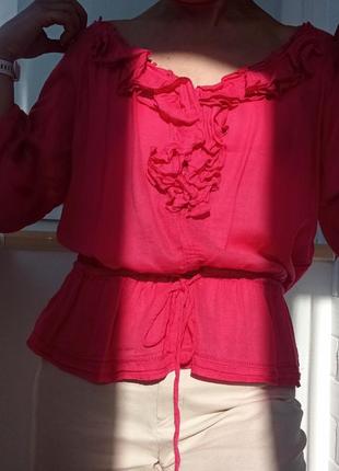Розовая блуза с рюшами, 38 размер