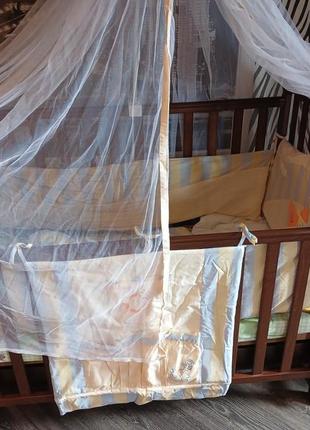 Набор постель для младенцев + бортики, москитная сетка1 фото