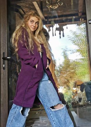 Непал. шерстяное с флисовой подкладкой пальто куртка с капюшоном карманами yeti clothing на молнии шерсть вязаное длинное миди кофта худи демисезонное5 фото