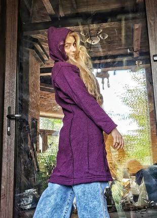 Непал. шерстяное с флисовой подкладкой пальто куртка с капюшоном карманами yeti clothing на молнии шерсть вязаное длинное миди кофта худи демисезонное7 фото