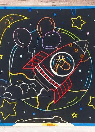 Набір гравюр "космос", дитяча розмальовка скретч антистрес4 фото