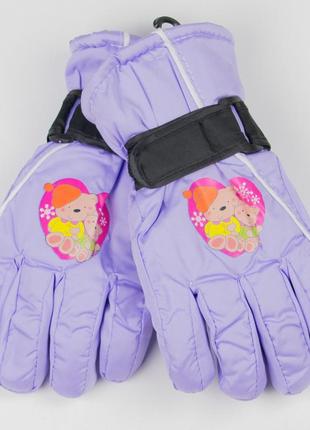 Лыжные детские перчатки для девочек №18-12-5 розовый лавандовый