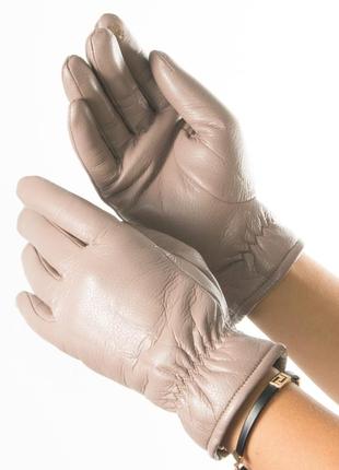 Женские перчатки из экокожи со сборкой на манжете № 19-1-58-1 бежевый s