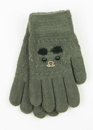Двойные шерстяные перчатки для мальчика 4-6 лет - 19-7-55 - коричневый темно-серый