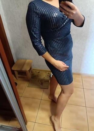 Платье серебристо синее6 фото