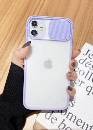 Чехол для телефона iphone 12 с защитой камеры (прозрачный с фиолетовым)1 фото