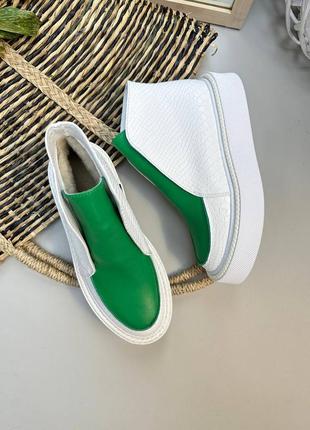 Кожаные ботинки хайтопы из натуральной кожи с тиснением цвет на выбор5 фото
